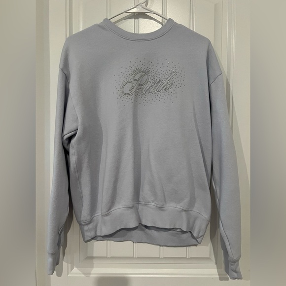 VS PINK Ivy Fleece Classic Bling Crew Sweatshirt – Light Blue, Size Medium - Picture 6 of 10